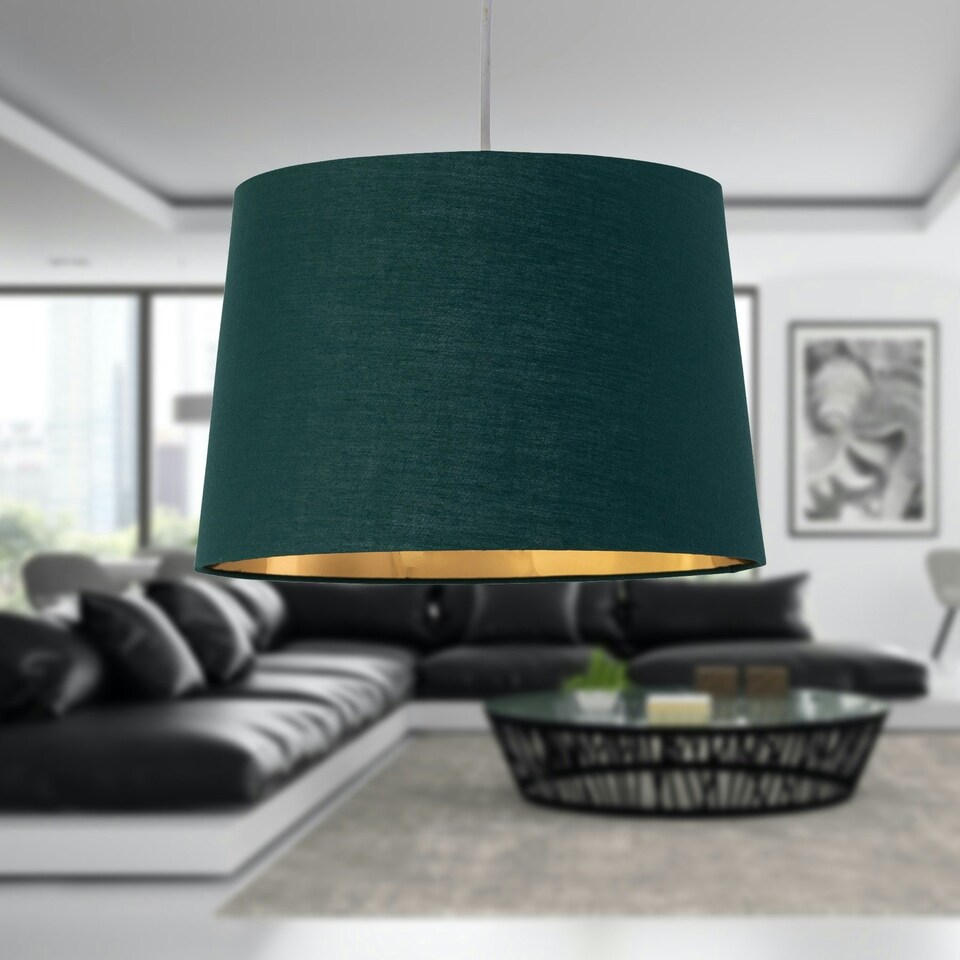 image 1 of Set of 2 Zoey - Dark Green with Gold Inner Easy Fit Pendant or Lamp Shades Green | Gold