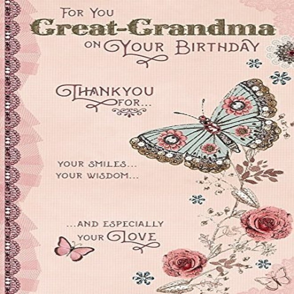image 1 of Great Grandma Birthday - Beautiful Butterfly Flowers Thank You Card