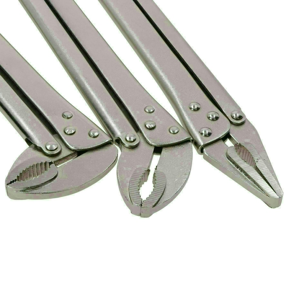 image 1 of 3pc Extra Long Nose 15in Adjustable Locking Pliers Mole Grips Straight 45° 90°