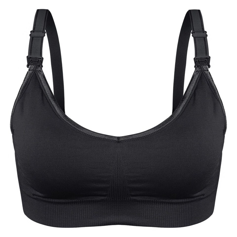 image 1 of Soft & Comfortable Wireless Nursing Bra with Easy Open Clips - Medium / Black