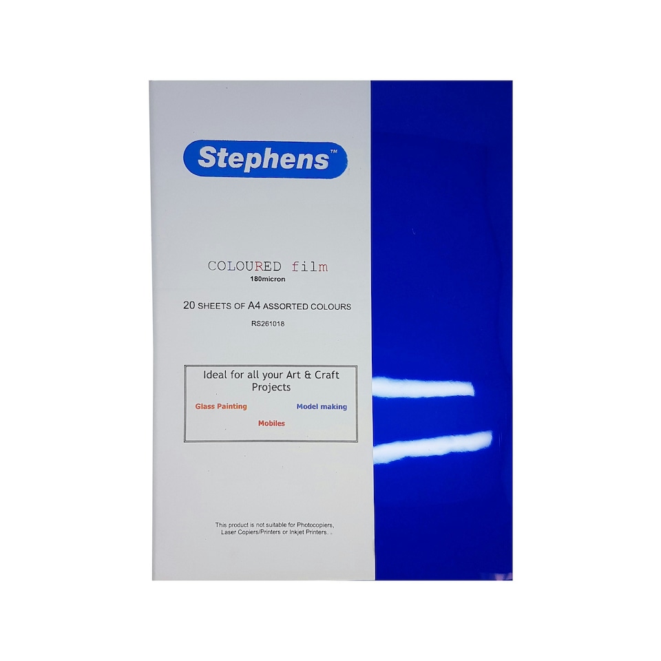 Stephens Film Multicoloured 180µm, 20 Sheets, Assorted, A4