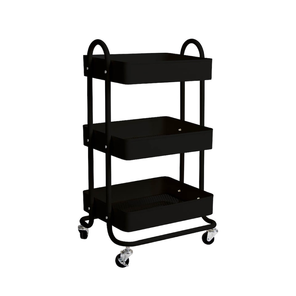 image 1 of Levede 3 Tiers Kitchen Trolley Cart | Black | Black