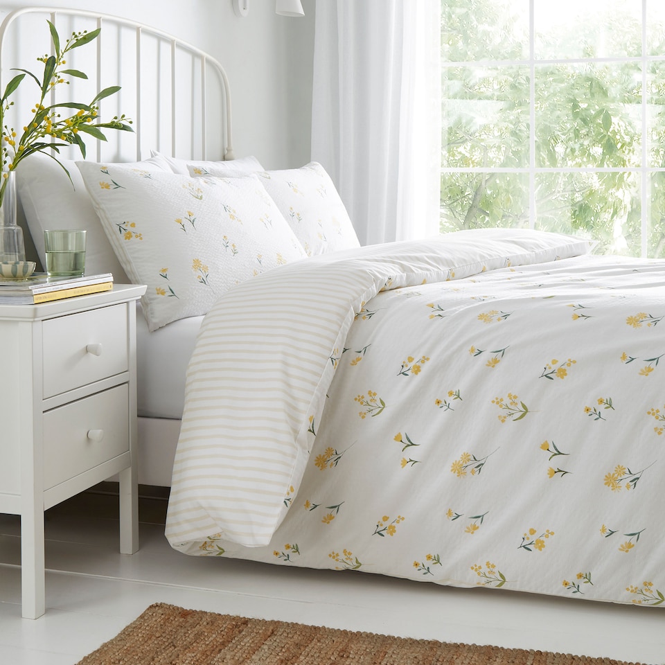 image 1 of D & D Ditsy Floral Seersucker Duvet Cover Set Yellow