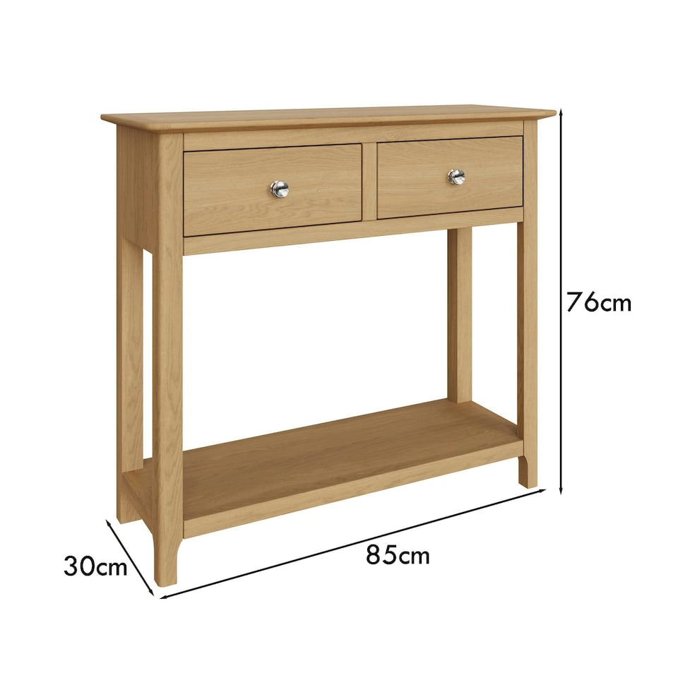 image 1 of Taberno Oak 2 Drawer Console Hallway Table Natural Oak Brown