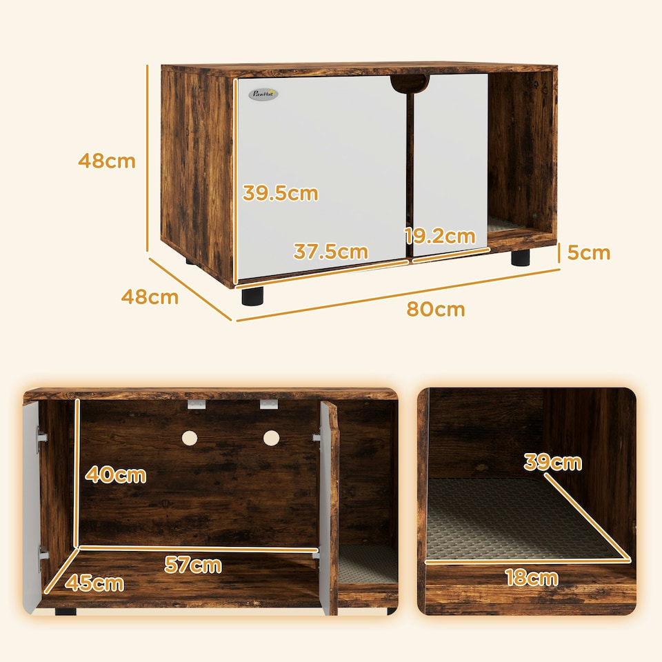 image 1 of PawHut Hidden Cat Litter Box Furniture w/ Sand Drain Pad - Rustic Brown