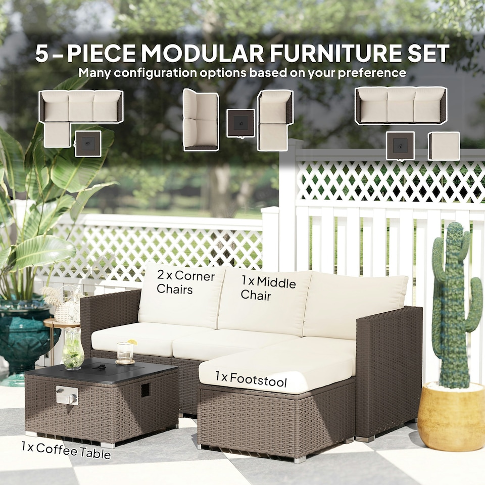 image 1 of Outsunny 4 Seater Rattan Sofa Set with Footstool Thick Cushions Brown Cream