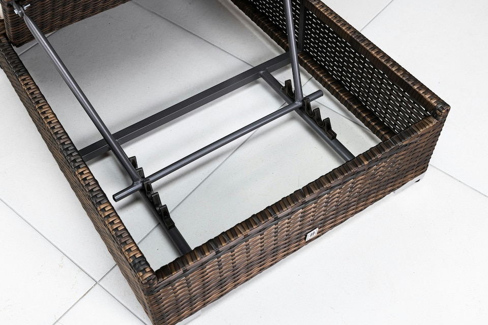 image 1 of Rattan Sun Lounger & Table Set Sun bed 6 Recline Positions + Cover | Brown | Brown