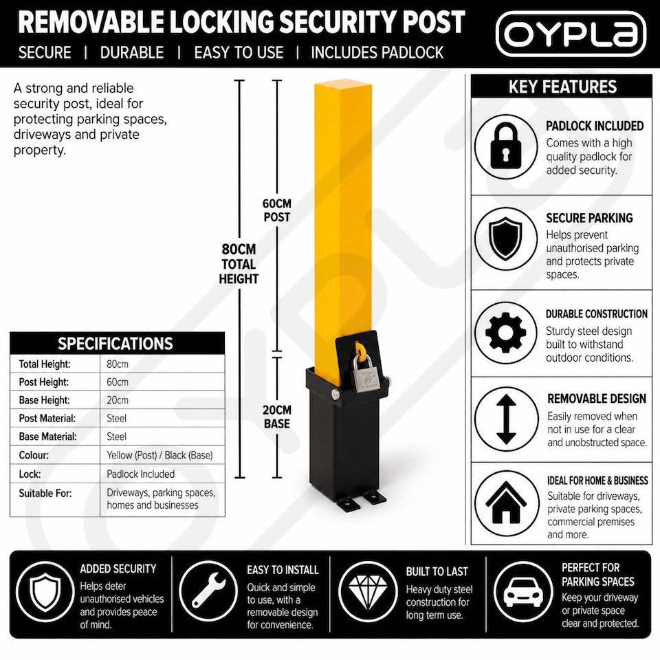 image 1 of Removable Locking Security Post Parking Space Bollard Barrier | Yellow