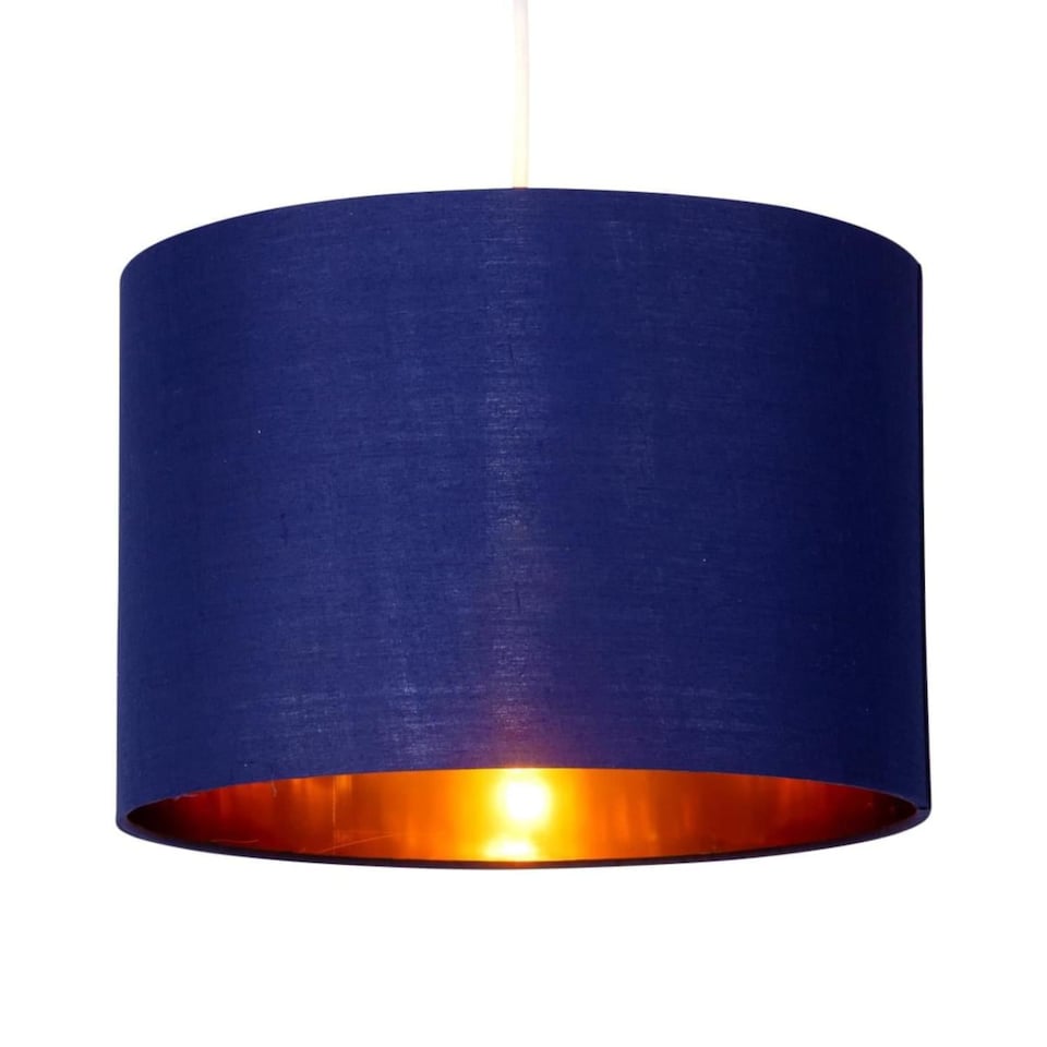 image 1 of Set of 2 Navy Blue 25cm Light Shade with Gold Inner | Blue | Gold | Medium | 2