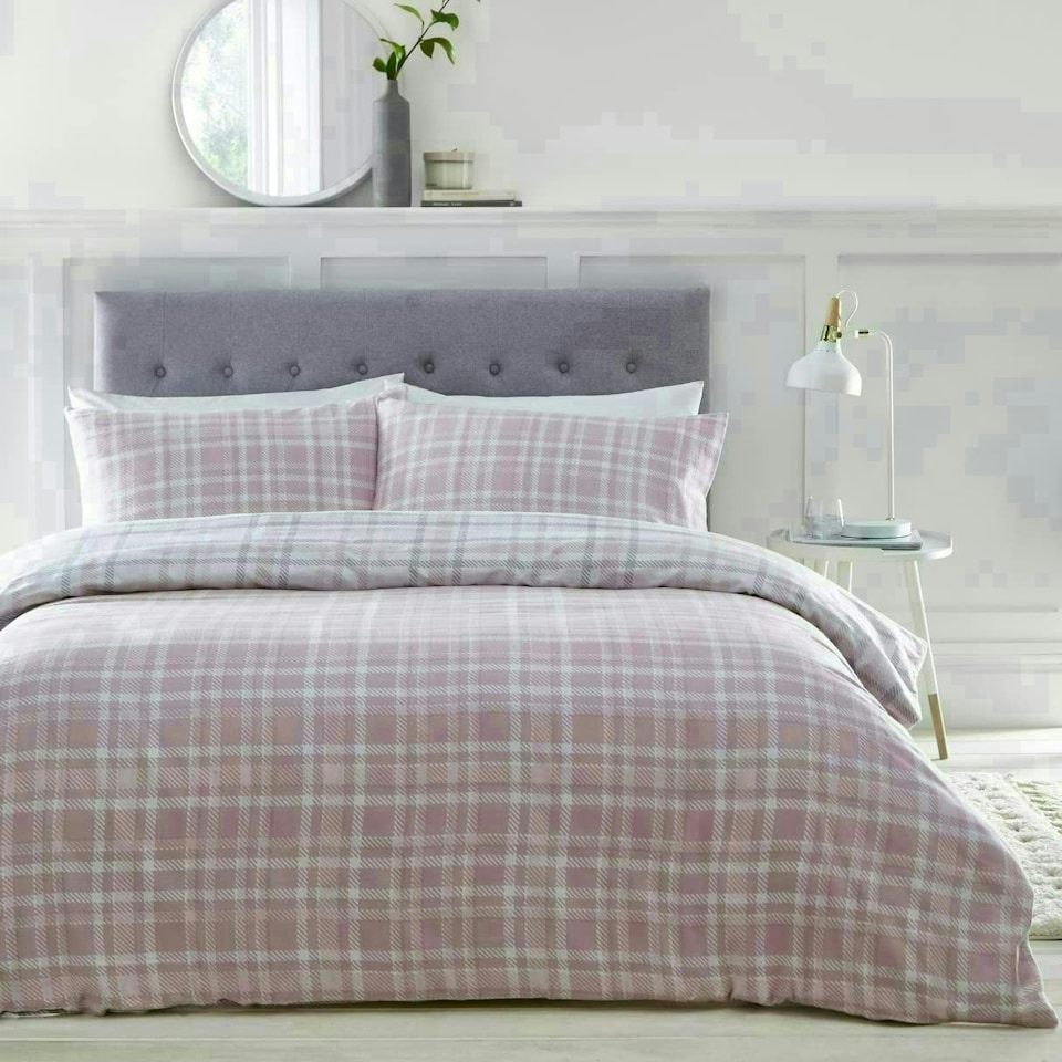 image 1 of Portfolio Home Tartan Checked Brushed Cotton Flannel Duvet Cover Set Orange | Double