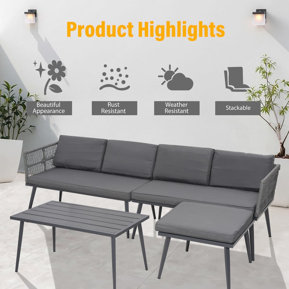 image 1 of Groundlevel The Hamilton 4 Piece Outdoor Furniture Set Outdoor Patio Sofa And Table
