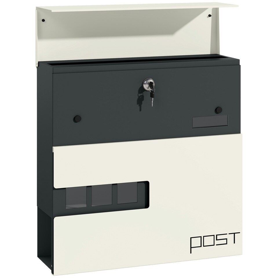 image 1 of HOMCOM Wall Mounted Post Box, Weatherproof Letterbox with Lock, White Black