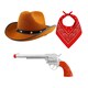 image 1 of Western Cowboy Set - Brown Hat, Red Bandana & Plastic Gun | Multi | One Size