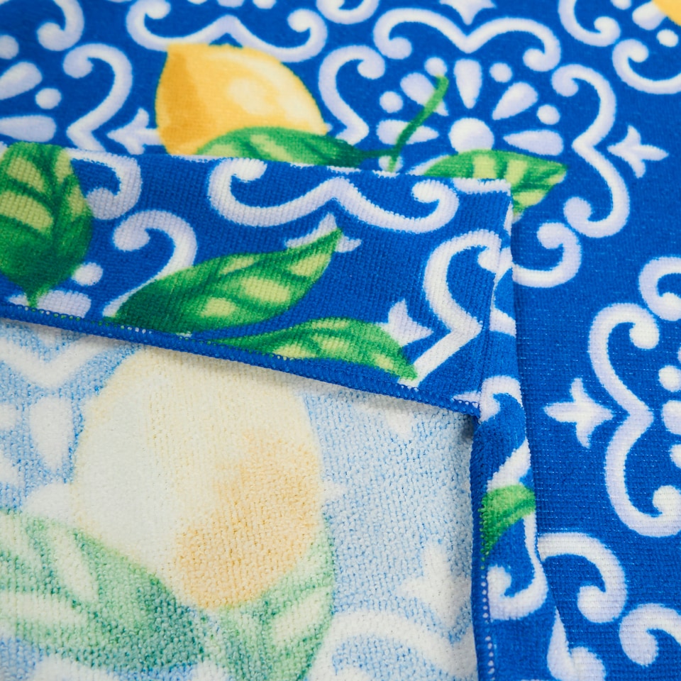 image 1 of OHS Lemon Tile Print Microfibre Quick Dry Spa Bath Beach Chair Cover Towel Bag Blue