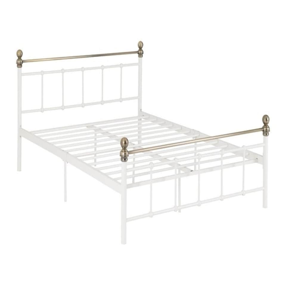 image 1 of Marlborough 4 Feet 6 Inches Bed Frame - L201 x W142.5 x H87.5 cm - White/Antique Brass