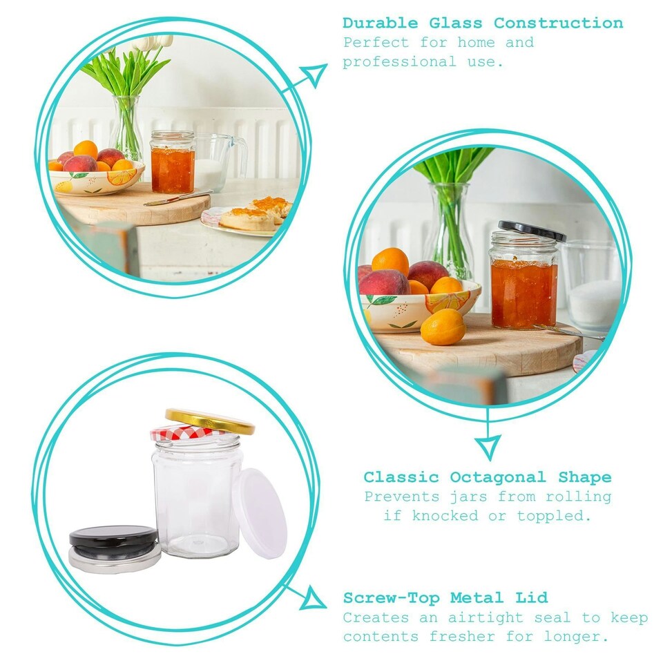 image 1 of Argon Tableware Glass Jam Jars with Green Lids - 380ml - Pack of 6