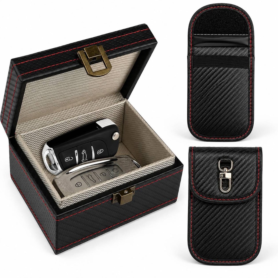 image 1 of DYZI RFID Faraday Box with 2 Signal Blocking Pouches for Car Keys Black