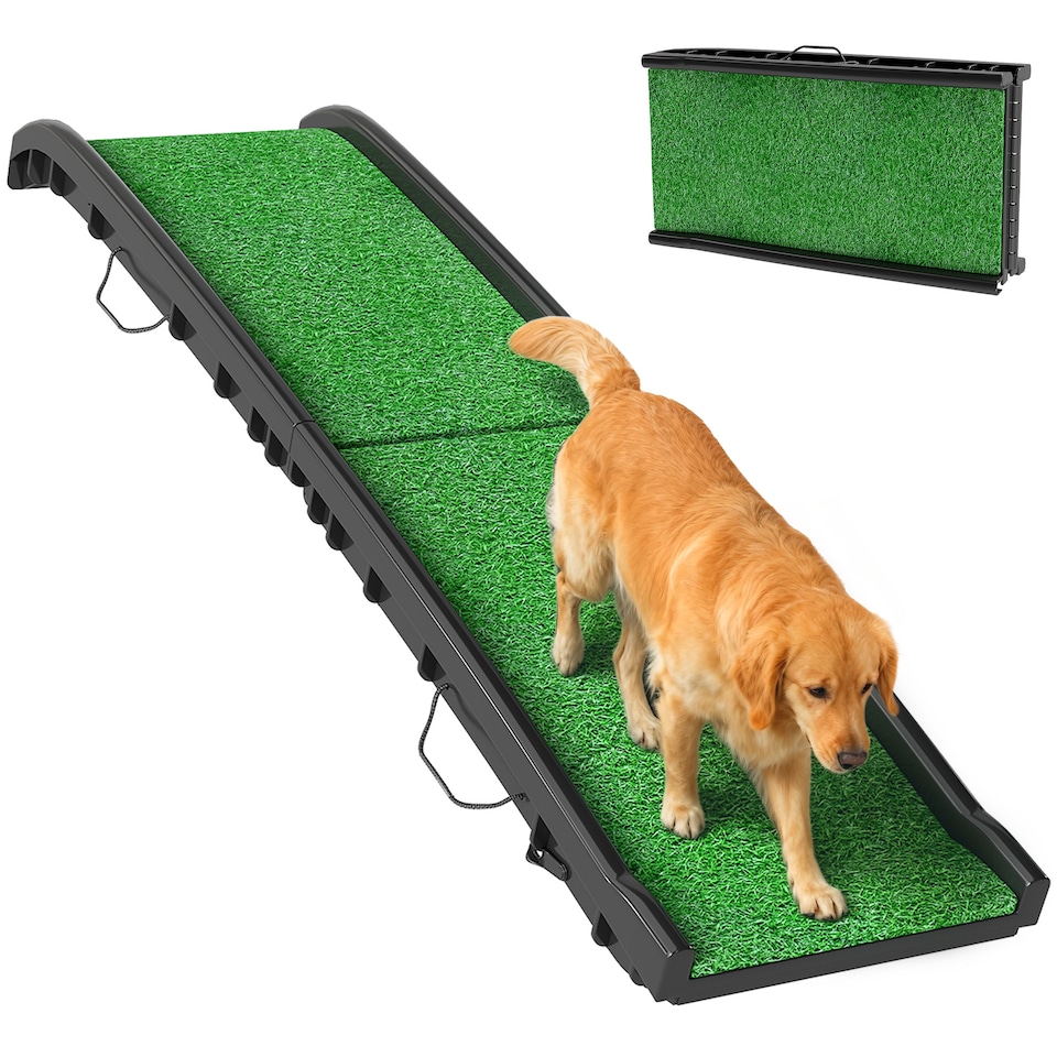 image 1 of PawHut Dog Ramp for Car Foldable & Portable, Artificial Anti-slip Surface | Black
