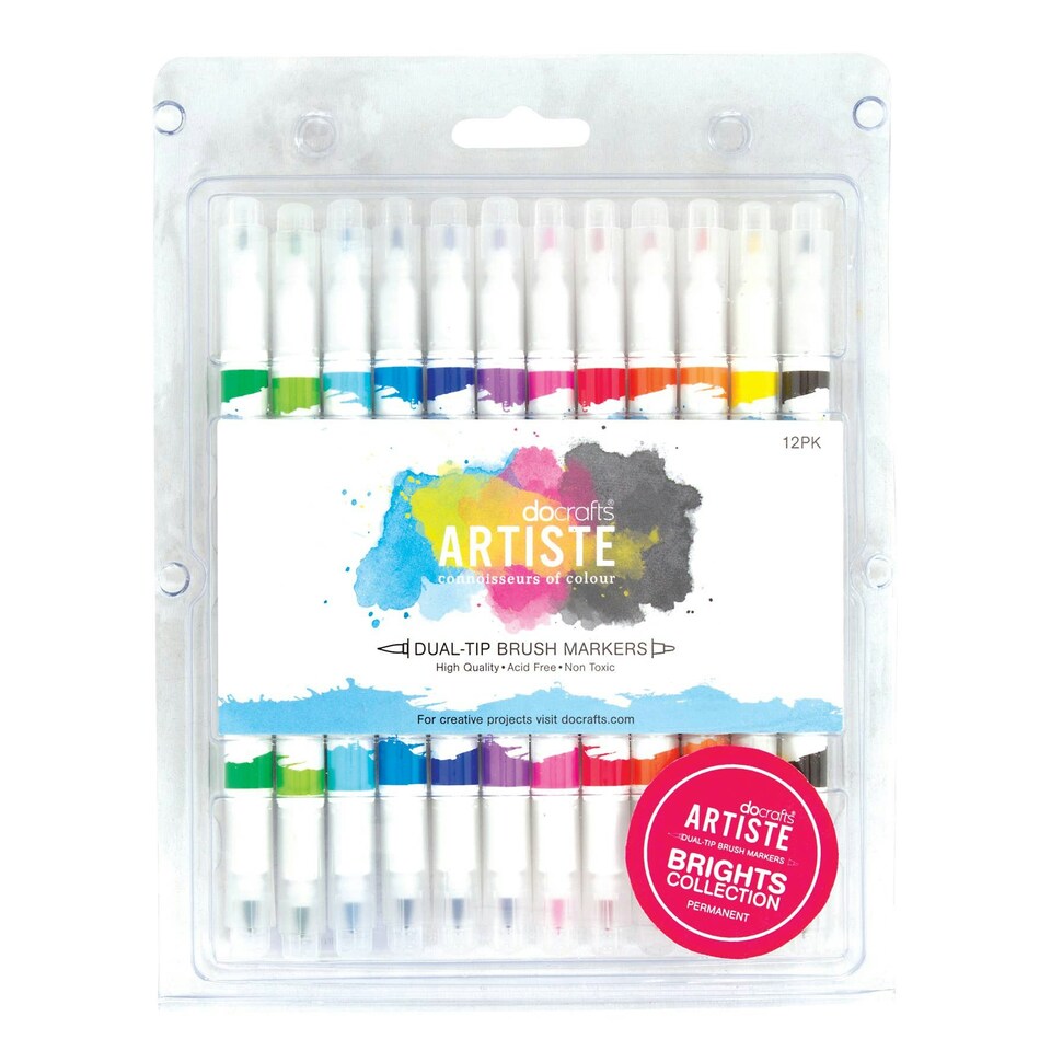 image 1 of Artiste Dual Tip Brush Markers, Brights, Pack of 12 Pens