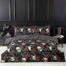 Skulls & Roses Microfibre Duvet Set with Pillowcase | Multi | King | 1
