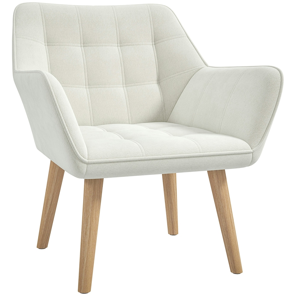 image 1 of HOMCOM Velvet-Feel Accent Chair with Arms Slanted Back Wood Legs Cream