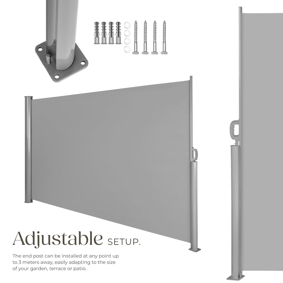 image 1 of Garden Privacy Screen with retractable side awning and aluminium casing | Grey | grey | 1