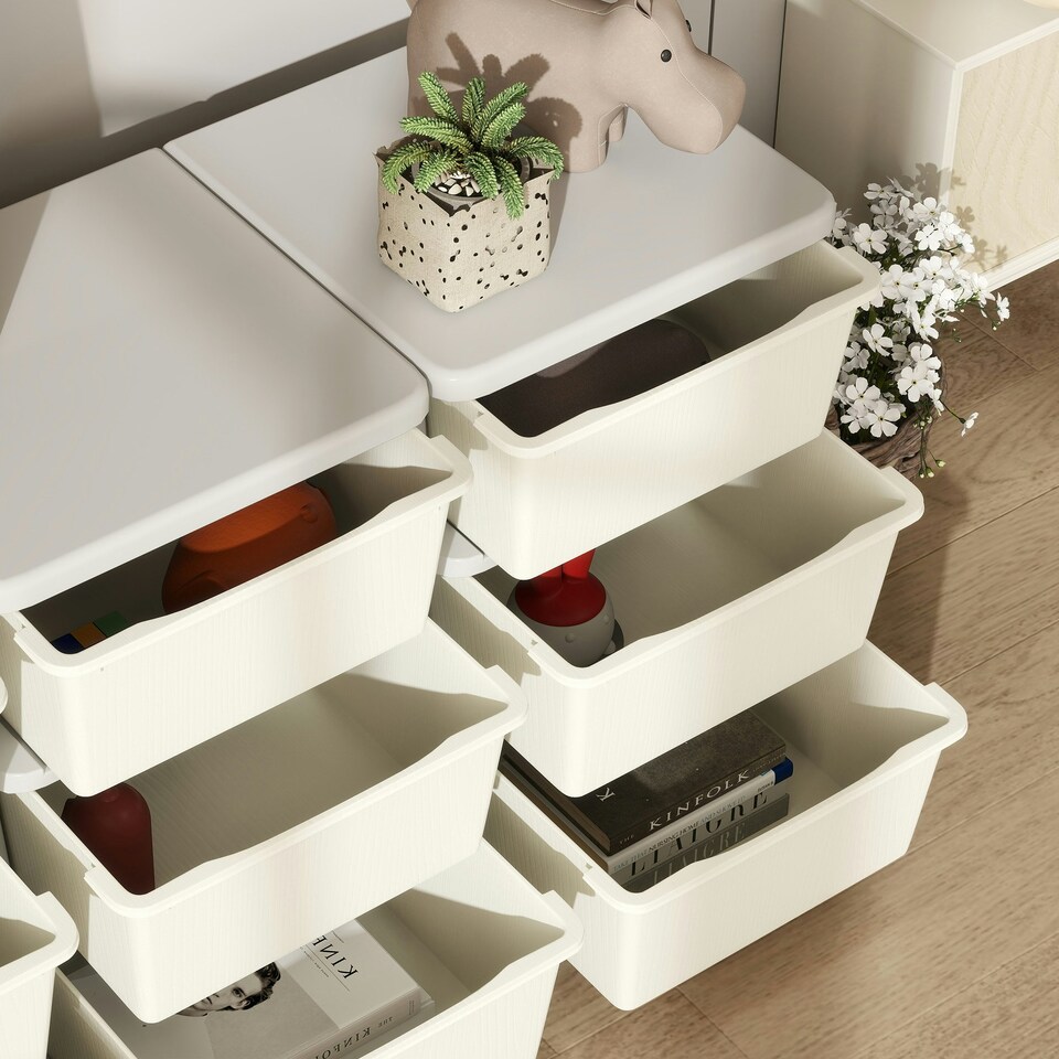 image 1 of HOMCOM Kids Storage Units with Drawers 3 Tier Chest Dresser Tower Cream | 113 x 37 x 56.5 cm