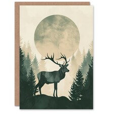 Stag By Full Moon Abstract Forest Woodland Him Birthday Card