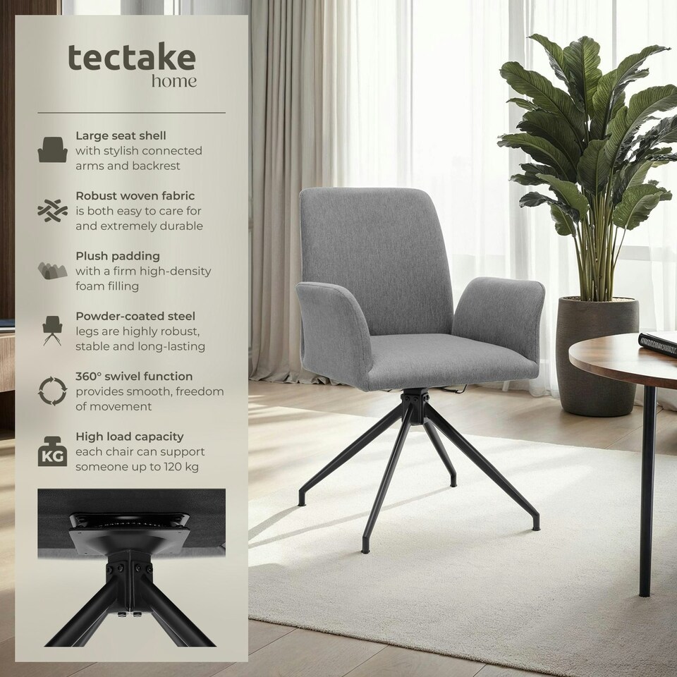 image 1 of Swivel Chair Daya - upholstered, robust fabric, 55.5 x 58 x 87 cm - Set of 6 Grey | Anthracite