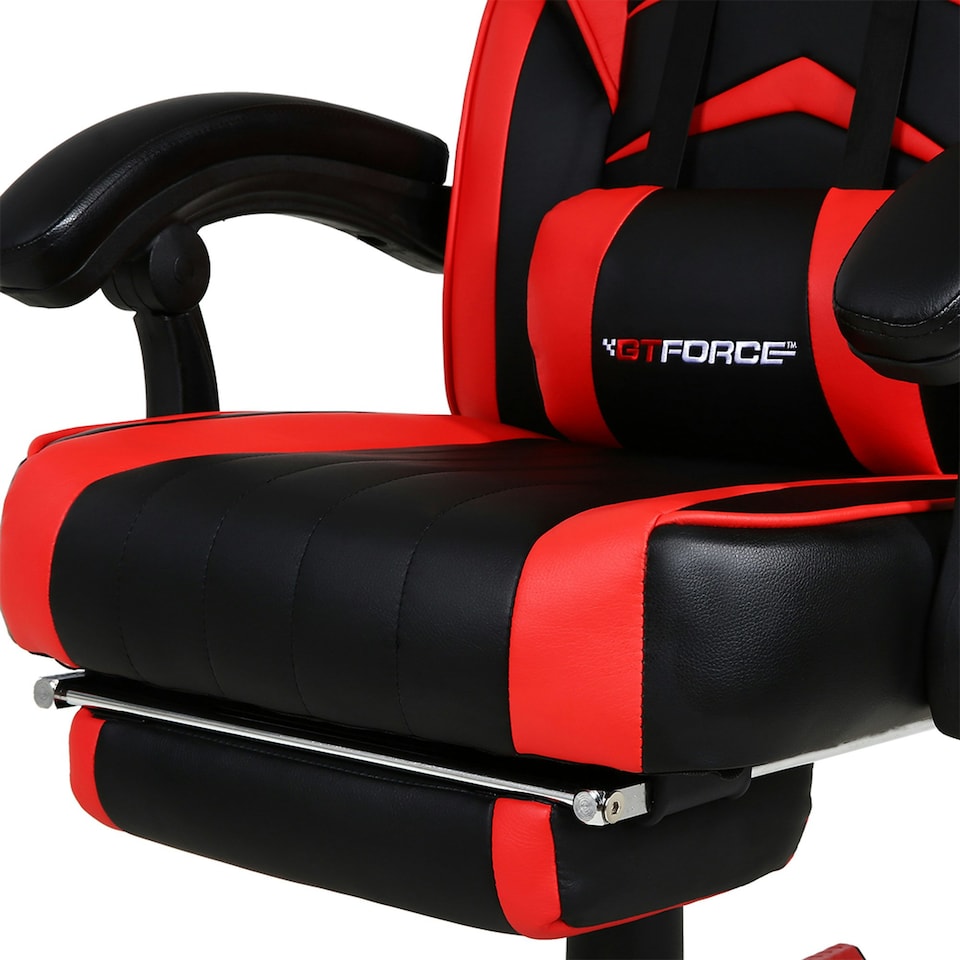 image 1 of Turbo Reclining Sports Racing Office Desk Faux Leather Gaming Chair (Red)