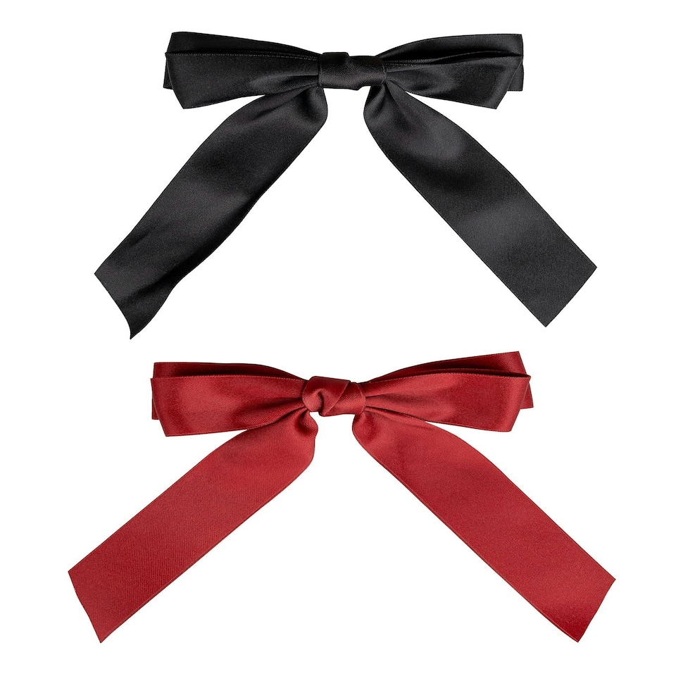 image 1 of Brushworks Satin Hair Bow Duo – Red & Black