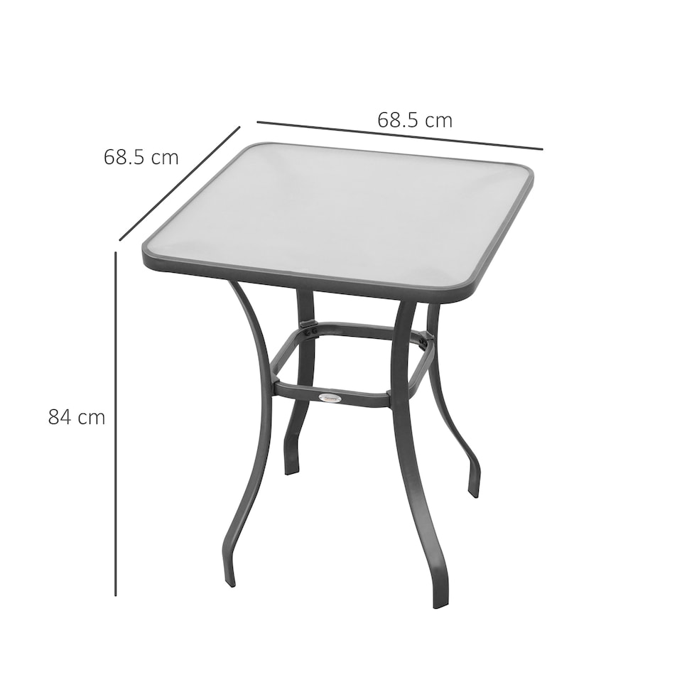 image 1 of Outsunny Square Garden Table, Outdoor Coffee Table with Tempered Glass Top, Bar Bistro Dining Table, Metal Frame for Patio, Balcony, 68.5 x 68.5 x 84cm