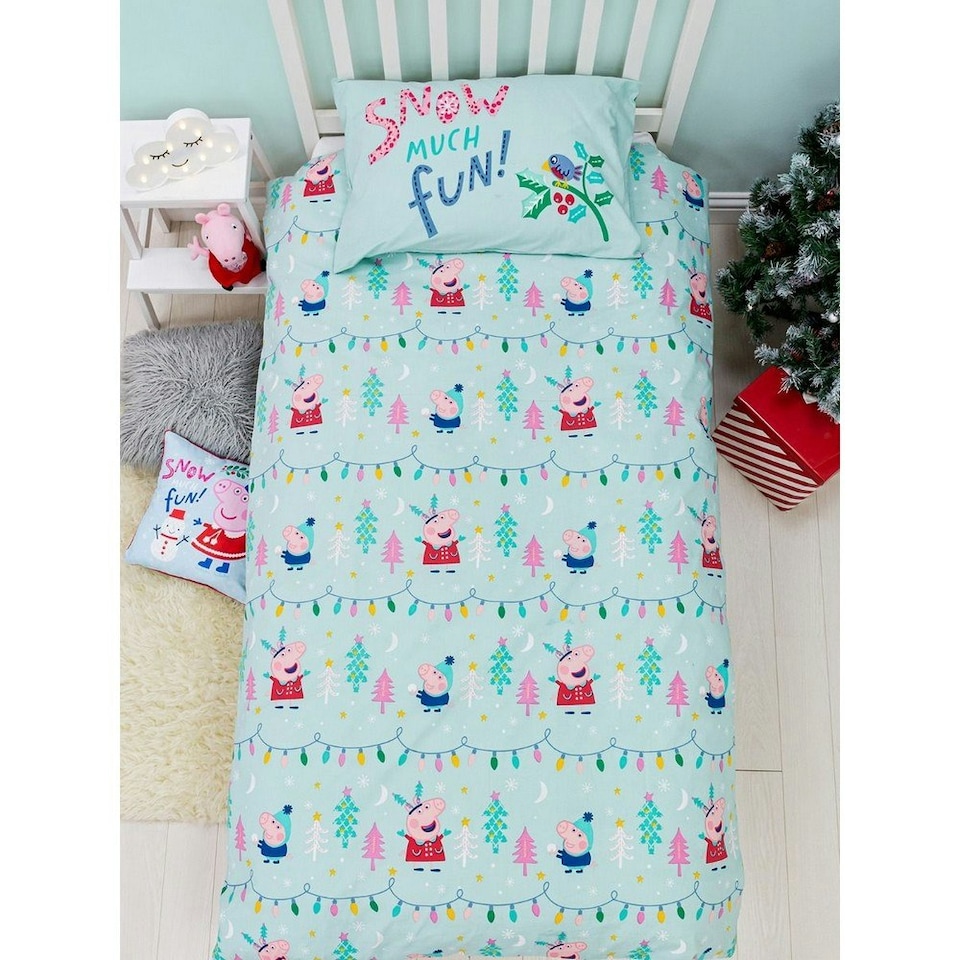 image 1 of Peppa Pig Snowman Duvet Cover Set - Blue - Single Blue | Single