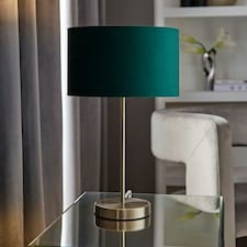 ValueLights Charlie Brushed Chrome Stem Table Lamp Green Shade Green