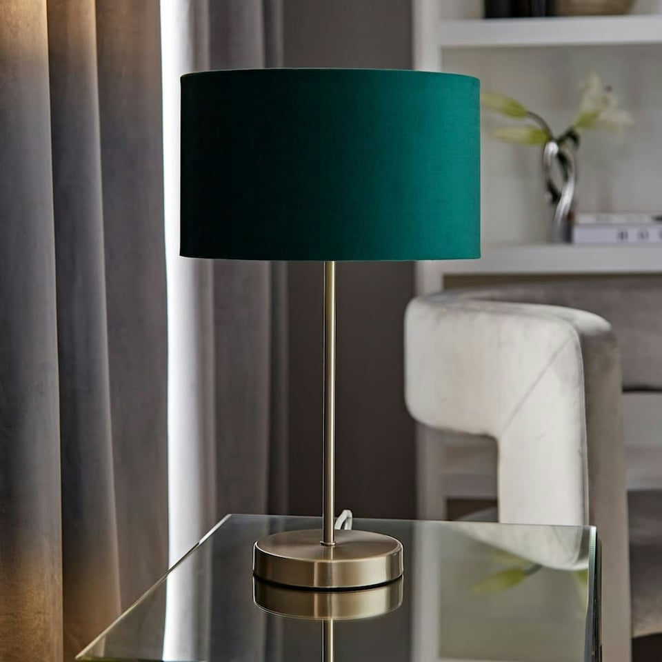 image 1 of ValueLights Charlie Brushed Chrome Stem Table Lamp Green Shade Green