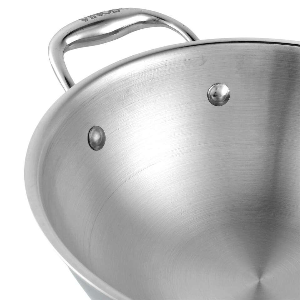 image 1 of Vinod Platinum Triply Stainless Steel Kadai with Lid 22 cm - 1.8 litre
