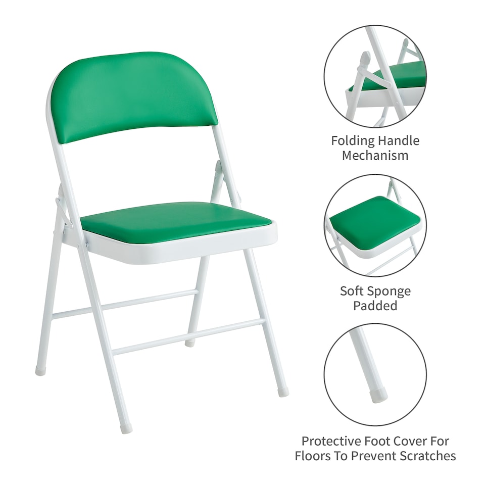 image 1 of Set of 4 Folding Dining Chairs Metal Frame Padded Seats