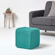 image 2 of Homescapes Teal Green Cube Cotton Knitted Pouffe Footstool