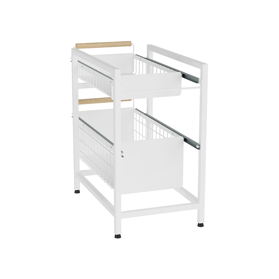 image 1 of Living and Homr Kitchen Pull-Out Storage Organiser for Cabinet, White, Double Layer-M | White