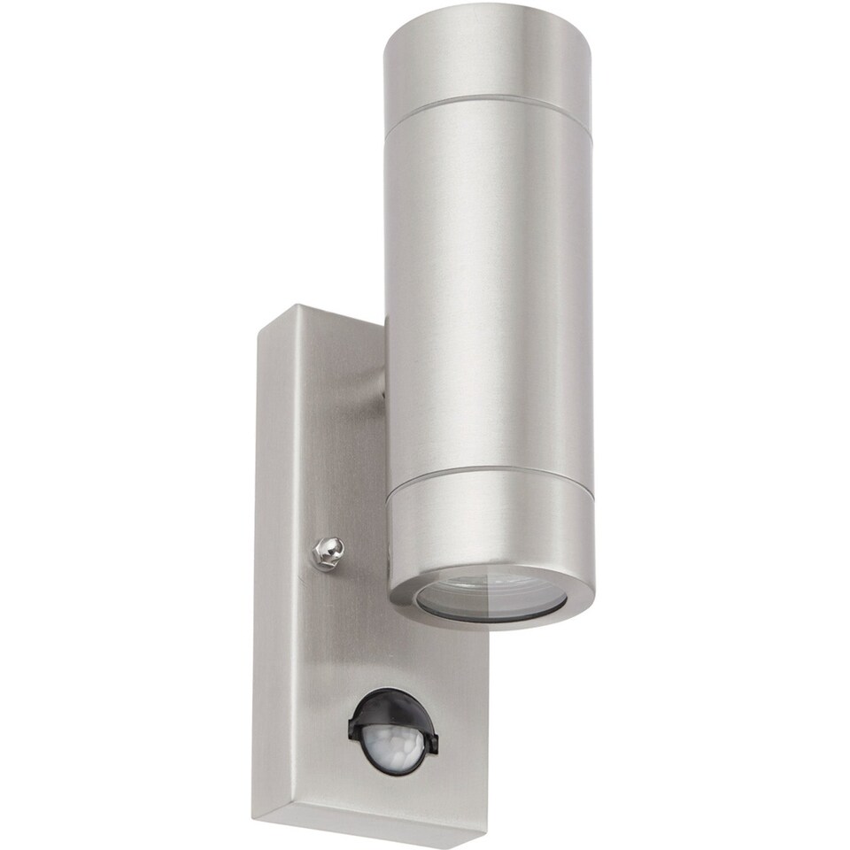 image 1 of Automatic Up & Down IP44 Wall Light with PIR - 2 x 7W GU10 LED - Brushed Steel