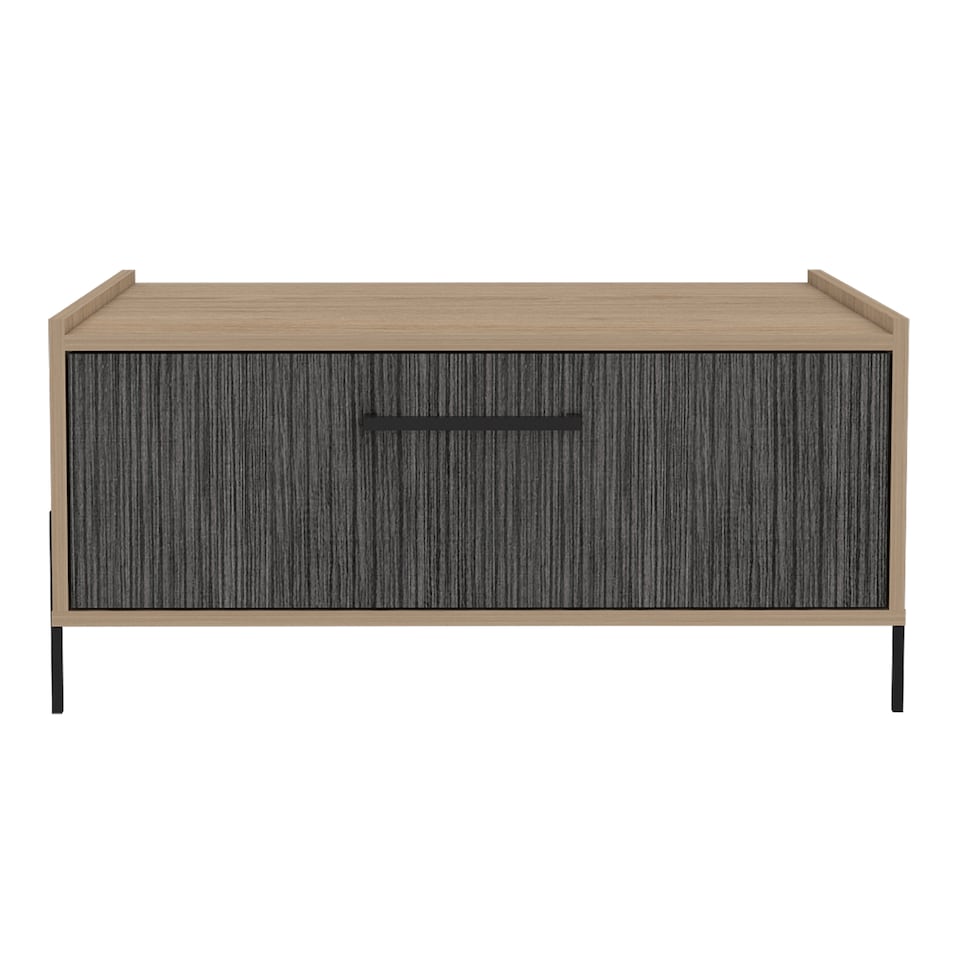 image 1 of Harvard Storage Coffee Table With Drawer - Washed Oak and Carbon Grey Oak Effect Top with Metal Hardware | Brown | Washed Oak & Carbon Grey | One Size | 1