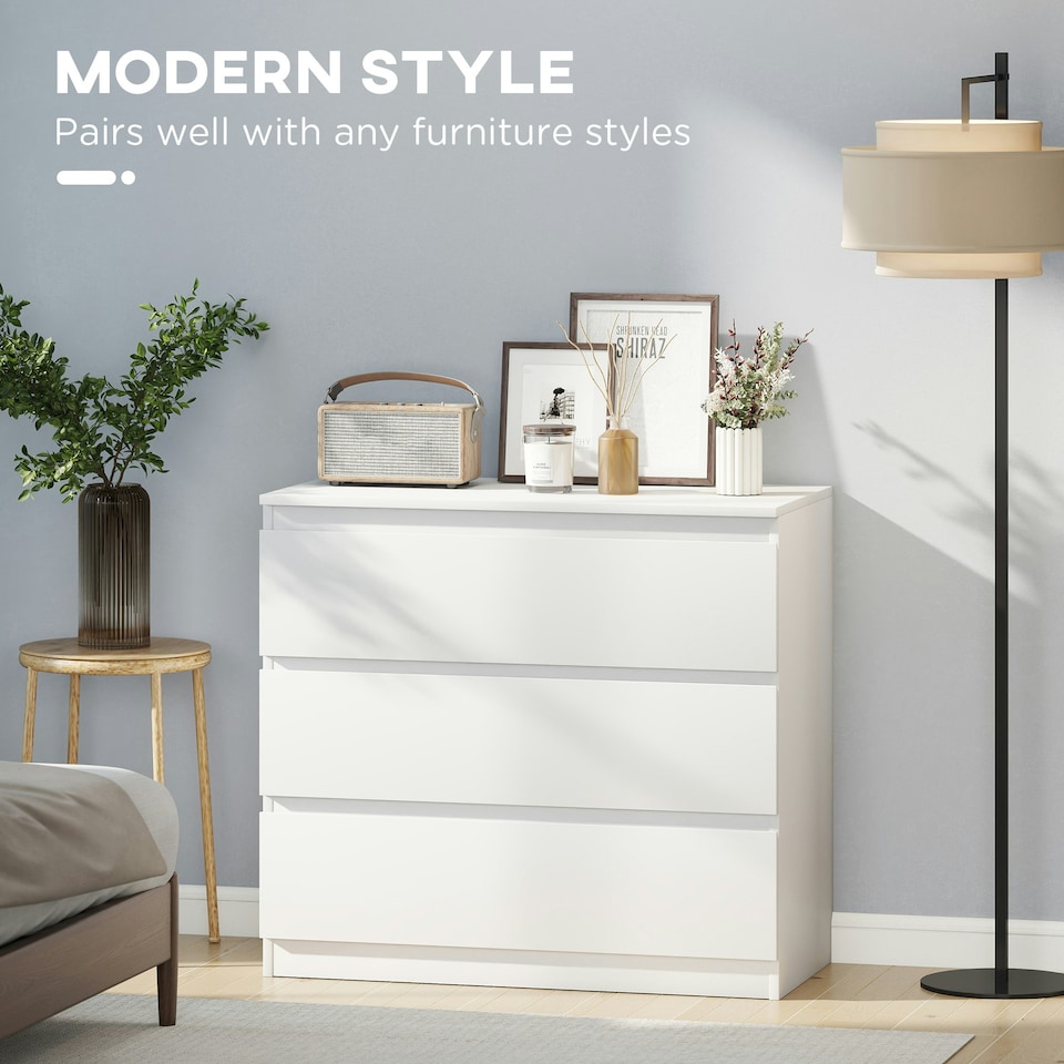 image 1 of HOMCOM Chest of Drawers, 3 Drawer Storage Cabinet Unit for Bedroom, White