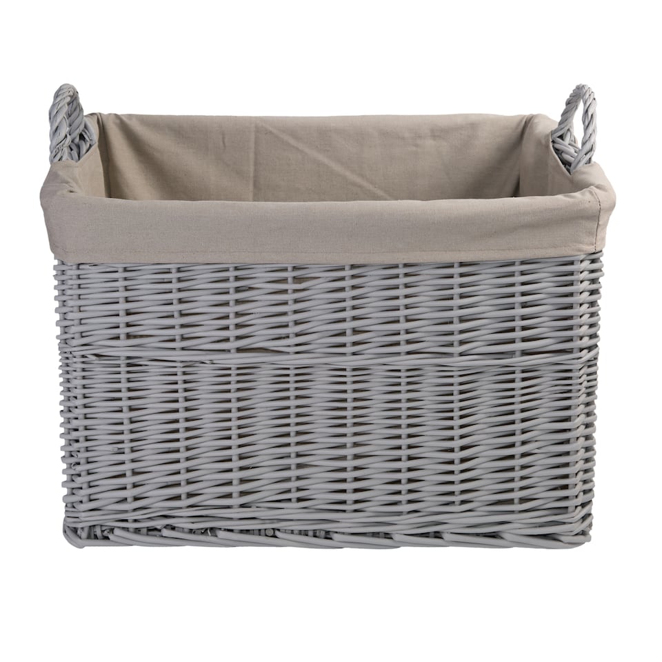 image 1 of Wickerfield Wicker Laundry Basket with Lining, Large Storage Basket with Handle, Home Storage for Washing, Toys, Nursery (Classic Grey, Rectangular, Small)