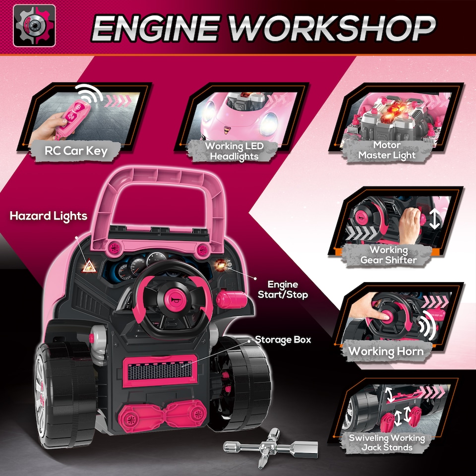 image 1 of HOMCOM Kids Truck Engine Toy Set w/ Horn, Light, Car Key, for Ages 3-5 Years - P