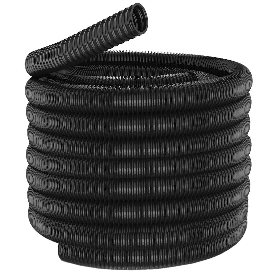 image 1 of SPARES2GO Corrugated Flexible Garden Fish Pond Marine Boat Hose Tube Pipe (15m Length x 32mm Diameter) | Black