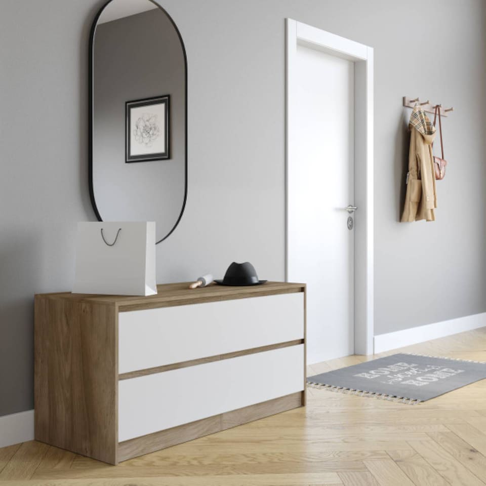 image 1 of URBNLIVING 4 Drawer Wide Chest Of Drawers Bedroom Storage Unit | Multi | Oak Carcass + White Drawers