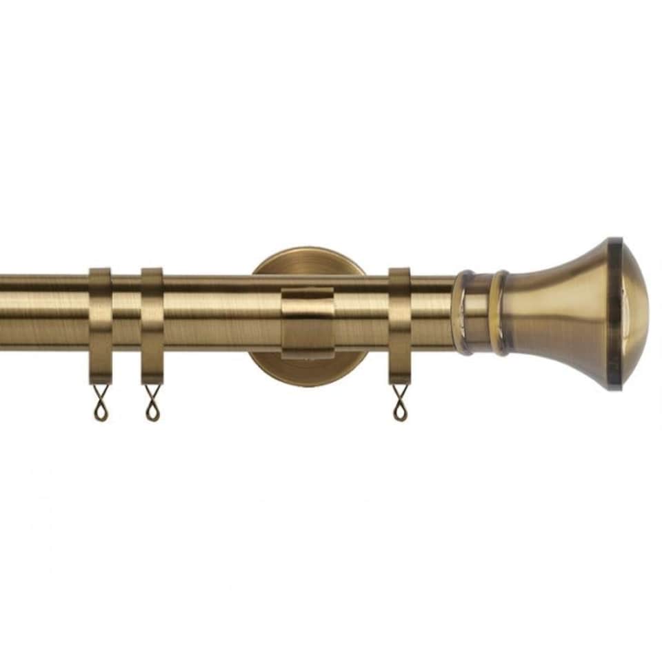 image 1 of 35mm Fixed Length Metal Curtain Pole Set Antique Brass Trumpet Finial 115cm | Bronze | Bronze