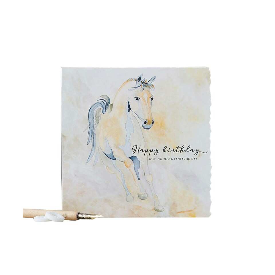 Deckled Edge Fanciful Dolomite Birthday Card - Yellow/Light Blue - One Size