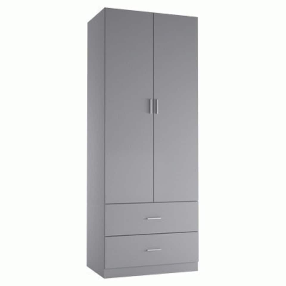 image 1 of 2-Door 2-Drawer Wardrobe | Grey | Unit Colour: Grey