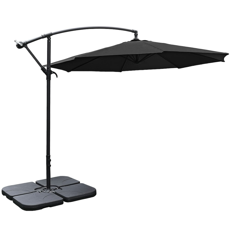 image 1 of Living and Home 3M Banana Cantilever Patio Parasol with Square & Cross Base - Black